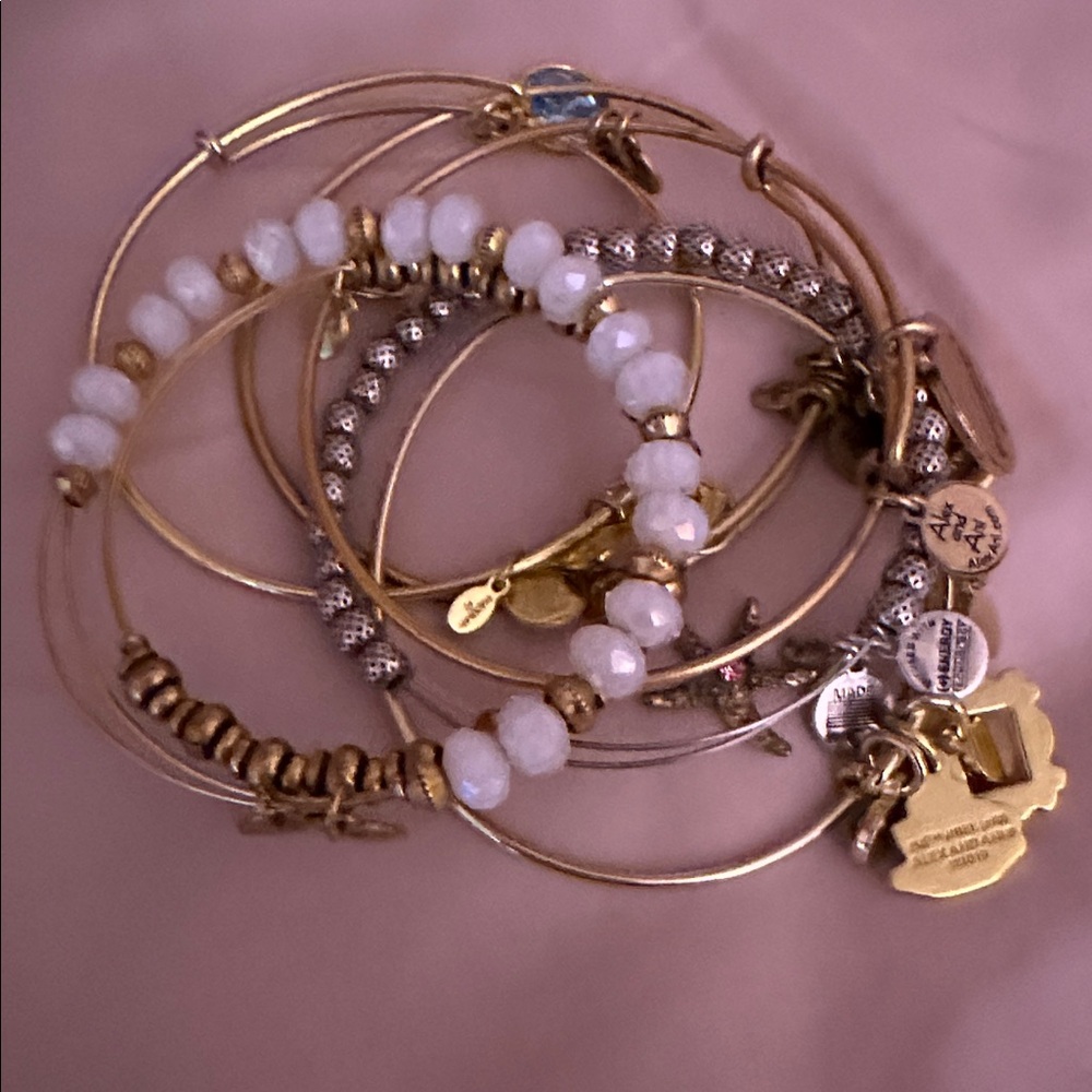 Seven Alex and Ani Gold Charm Bracelets
